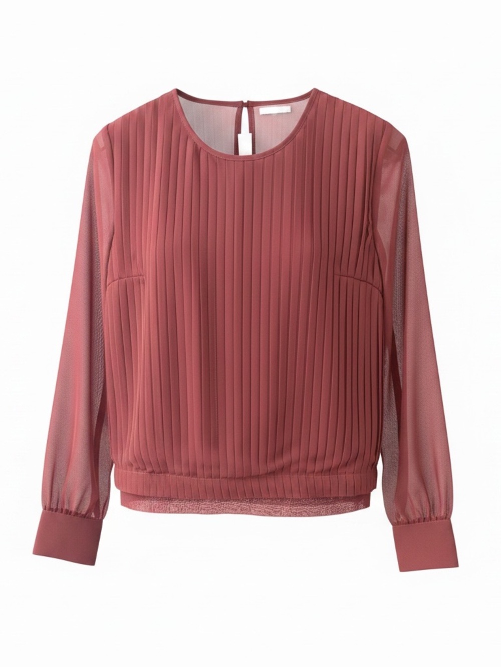 Baum und Pferdgarten 
Sheer Pleated Long-Sleeve Blouse